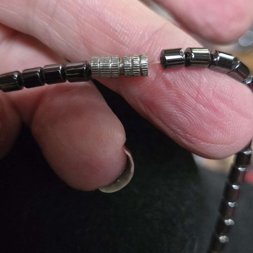 Hematite natural vintage artisan statement necklace 18" - Picture 5 of 6
